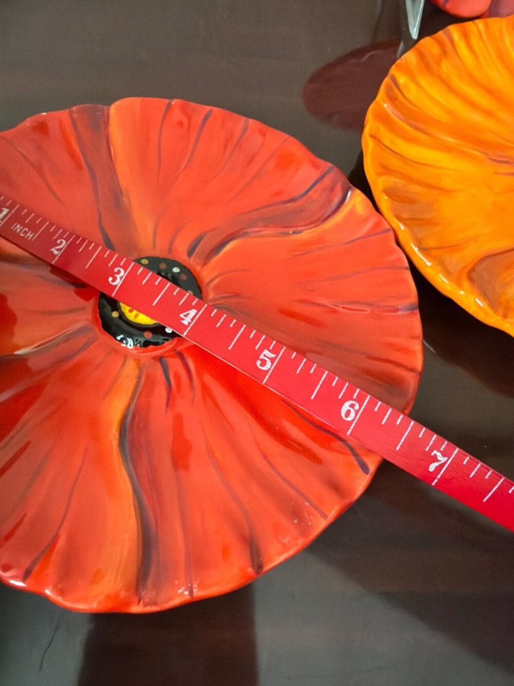 Set of 4 Clay Art Poppies Figural Appetizer Plates Red Orange Floral Ceramic 6" - Picture 6 of 12